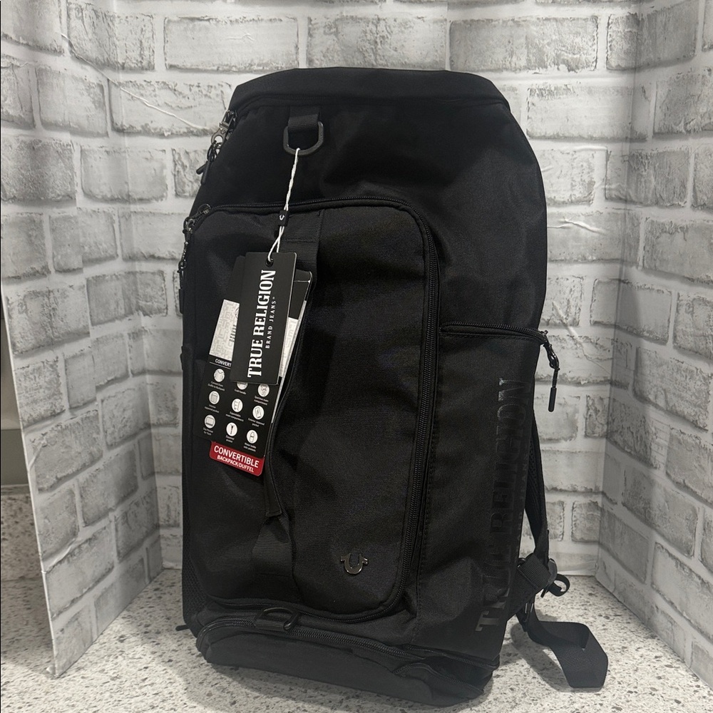 True Religion Men's Black Convertible Backpack Duffle Bag - Picture 1 of 8